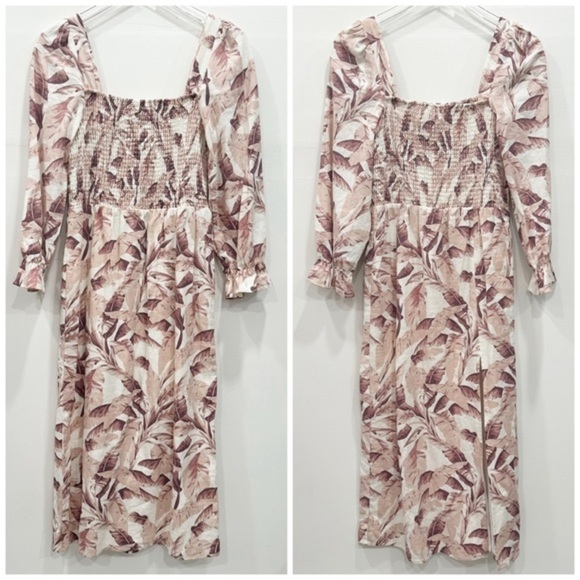 House Of Harlow Linen Midi Dress High Side Slit Bishop Sleeve Small - Picture 1 of 7